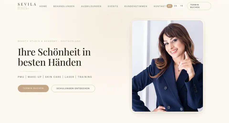 Screenshot of the Sevila Beauty Academy website